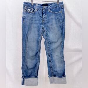 Women’s Banana Republic Denim Cropped Capri Pants Size 6 Stretch Wide Cuffs